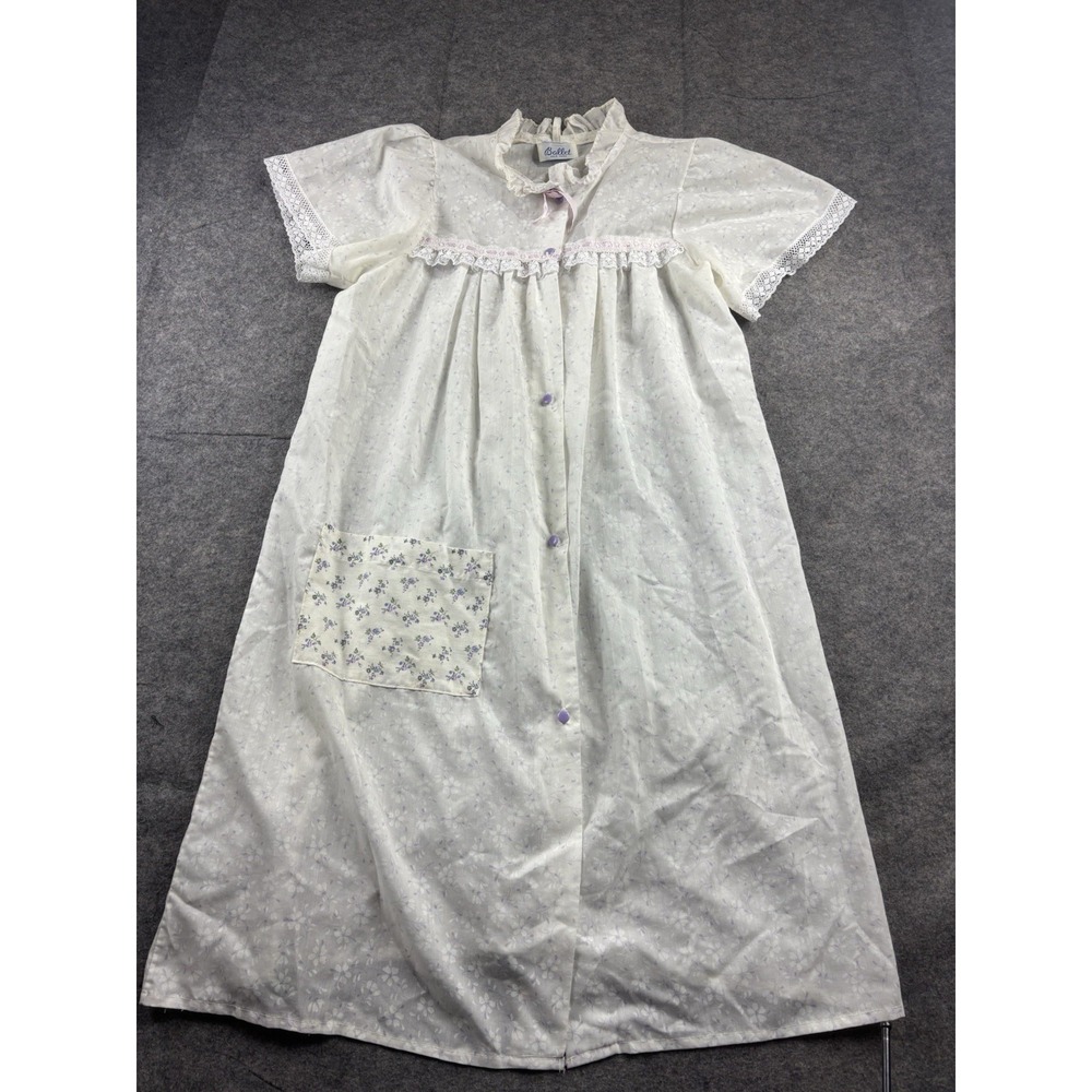 VTG Ballet Women S/M Lace Floral Button Night Gown Pocket USA Coquette Girly SEE